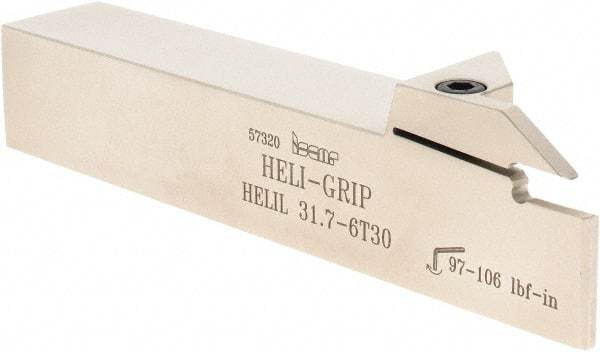 Iscar - HELI, External, Left Hand, 0.236 to 1/4" Groove Width, Indexable Grooving Tool Holder - DG.. 6303, GRIP 6.. Insert Compatibility, 1-1/4" Shank Height, 1-1/4" Shank Width, 7" OAL - Americas Industrial Supply