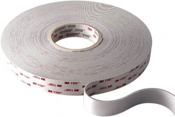 3M - 1/2" x 36 Yd Acrylic Adhesive Double Sided Tape - 45 mil Thick, White, Acrylic Foam Liner, Continuous Roll, Series 4945 - Americas Industrial Supply