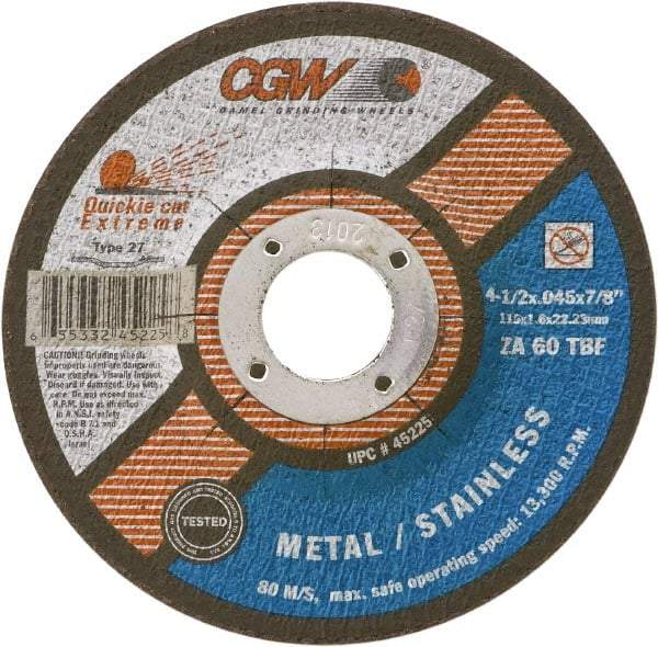 Camel Grinding Wheels - 60 Grit, 6" Wheel Diam, 7/8" Arbor Hole, Type 27 Depressed Center Wheel - Medium Grade, Zirconia Alumina, Resinoid Bond, T Hardness, 10,200 Max RPM - Americas Industrial Supply