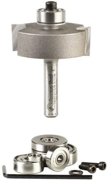 Amana Tool - 1-3/8" Cut Diam, 1/2" Length of Cut, 2 Flute Profiling Edge Profile Router Bit - Carbide-Tipped, 1/4" Shank Diam, 2" OAL, Uncoated - Americas Industrial Supply