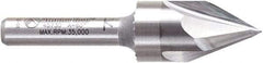 Amana Tool - 9/16" Cut Diam, 1/2" Length of Cut, 3 Flute V-Groove Edge Profile Router Bit - Solid Carbide, 1/4" Shank Diam, 2-1/4" OAL, Uncoated - Americas Industrial Supply