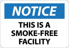 NMC - "Notice - This Is a Smoke-Free Facility", 7" Long x 10" Wide, Aluminum Safety Sign - Rectangle, 0.04" Thick, Use for Accident Prevention - Americas Industrial Supply