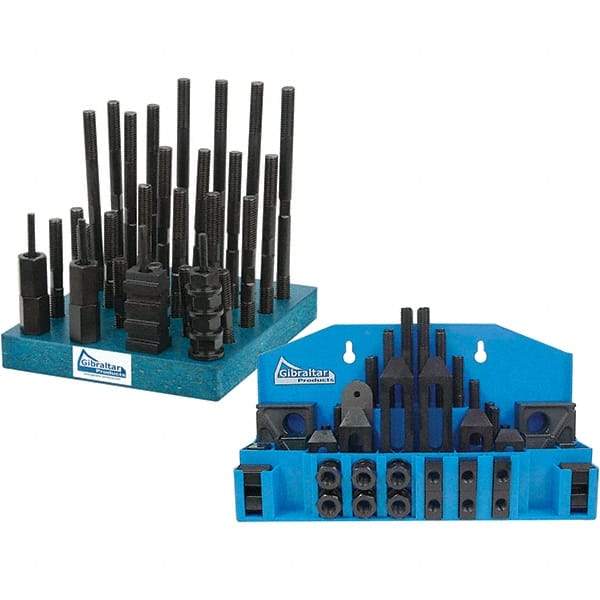 Gibraltar - 52 Piece Fixturing Step Block & Clamp Set with 1" Step Block, 11/16" T-Slot, 1/2-13 Stud Thread - 1-1/8" Nut Width, 4, 5, 3, 6, 7 & 8" Stud Lengths - Americas Industrial Supply