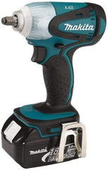 Makita - 3/8" Drive 18 Volt Pistol Grip Cordless Impact Wrench & Ratchet - 2,100 RPM, 155 Ft/Lb Torque, 2 Lithium-Ion Batteries Included - Americas Industrial Supply