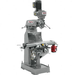 Jet - 9" Table Width x 42" Table Length, Step Pulley Control, 3 Phase Knee Milling Machine - R8 Spindle Taper, 2 hp - Americas Industrial Supply