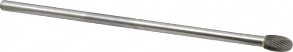 Made in USA - 3/8" Cut Diam, 1/4" Shank Diam, Oval Head Single Cut Burr - Carbide, Radius End, 5/8" LOC, 6" OAL - Americas Industrial Supply