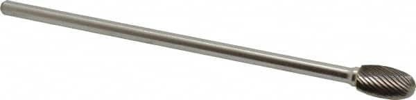 Made in USA - 1/2" Cut Diam, 1/4" Shank Diam, Oval Head Single Cut Burr - Carbide, Radius End, 7/8" LOC, 6" OAL - Americas Industrial Supply