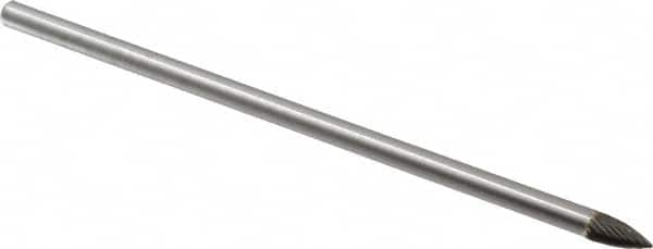 Made in USA - 1/4" Cut Diam, 1/4" Shank Diam, Tree Head Single Cut Burr - Carbide, Point End, 1/2" LOC, 6" OAL - Americas Industrial Supply
