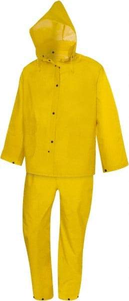 MCR Safety - Size L, Yellow, Rain Three Piece Suit - Detachable Hood, Take Up Snaps Ankle, Take Up Snaps Wrist - Americas Industrial Supply