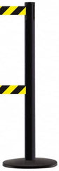 Tensator - 38-1/4" High, 2-1/2" Pole Diam, Tensabarrier Post - 13-1/2" Base Diam, Round ABS Plastic Base, Black 7-1/2" Tape, Dual Line Tape - Americas Industrial Supply