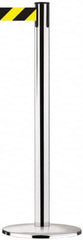 Tensator - 38-1/2" High, 2-1/2" Pole Diam, Tensabarrier Post - 13-1/2" Base Diam, Round Cast Iron with Pressed Steel Cover Base, Polished Chrome (Color) 7-1/2' Tape - Americas Industrial Supply