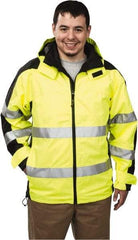 OccuNomix - Size M, Yellow, Rain Jacket - 37-39" Chest, 3 Pockets, Detachable Hood - Americas Industrial Supply