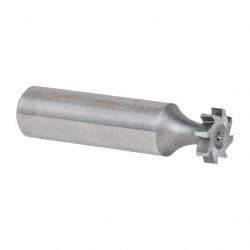 Made in USA - 1/2" Diam x 1/8" Face Width, High Speed Steel, 8 Teeth, Shank Connection Woodruff Keyseat Cutter - Uncoated, 2-1/8" OAL x 1/2" Shank, Staggered Teeth, ANSI 404, Old Standard 3 - Americas Industrial Supply