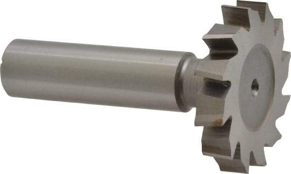 Made in USA - 1-3/8" Diam x 1/4" Face Width, High Speed Steel, 12 Teeth, Shank Connection Woodruff Keyseat Cutter - Uncoated, 2-1/4" OAL x 1/2" Shank, Staggered Teeth, ANSI 811, Old Standard 22 - Americas Industrial Supply