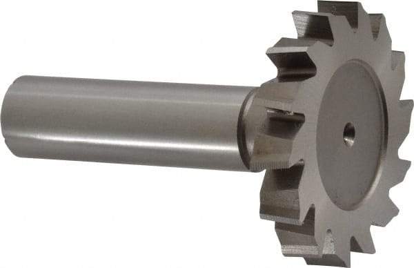 Made in USA - 1-1/2" Diam x 1/4" Face Width, High Speed Steel, 14 Teeth, Shank Connection Woodruff Keyseat Cutter - Uncoated, 2-1/4" OAL x 1/2" Shank, Staggered Teeth, ANSI 812, Old Standard 24 - Americas Industrial Supply