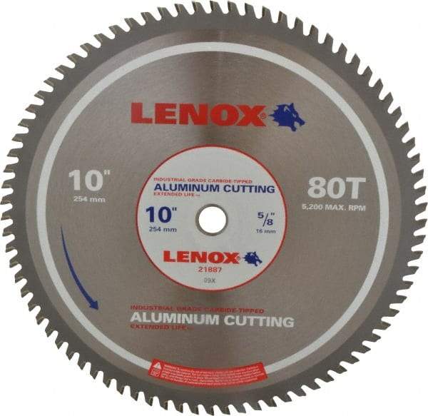 Lenox - 10" Diam, 5/8" Arbor Hole Diam, 80 Tooth Wet & Dry Cut Saw Blade - Titanium Carbide-Tipped, General Purpose Action, Standard Round Arbor - Americas Industrial Supply