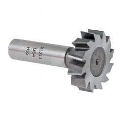 Made in USA - 1-3/8" Diam x 3/8" Face Width, High Speed Steel, 12 Teeth, Shank Connection Woodruff Keyseat Cutter - Uncoated, 2-3/8" OAL x 1/2" Shank, Staggered Teeth, ANSI 1211, Old Standard F - Americas Industrial Supply