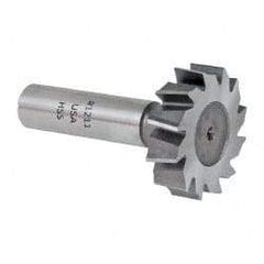 Made in USA - 1-3/8" Diam x 3/8" Face Width, High Speed Steel, 12 Teeth, Shank Connection Woodruff Keyseat Cutter - Uncoated, 2-3/8" OAL x 1/2" Shank, Staggered Teeth, ANSI 1211, Old Standard F - Americas Industrial Supply