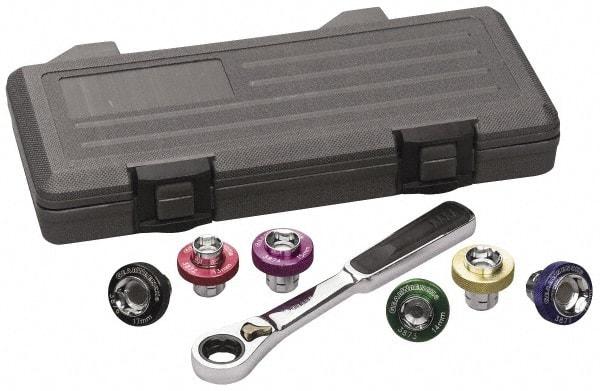 GearWrench - 7 Piece, 13 to 19mm, Magnetic Oil Drain Plug Socket Set - Metric System of Measurement, Chrome Finish, Comes in Blow Molded Case - Americas Industrial Supply