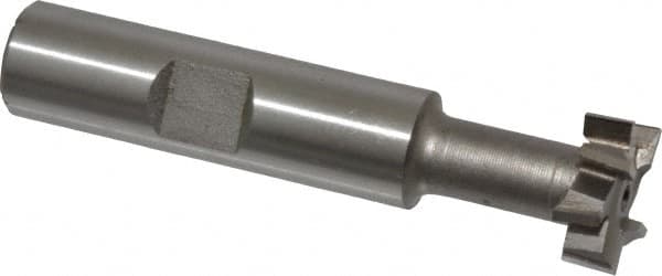 Made in USA - 21/32" Cut Diam, 17/64" Cut Width, 21/64" Neck Diam, 1/2" Shank Diam, 2-11/16" OAL, High Speed Steel T-Slot Cutter - Uncoated, 5/16" Bolt, 1-13/16" Shank Length, Staggered Teeth, 8 Teeth, Weldon Flat - Americas Industrial Supply