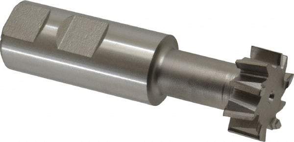 Made in USA - 1-1/4" Cut Diam, 31/64" Cut Width, 21/32" Neck Diam, 1" Shank Diam, 3-15/16" OAL, High Speed Steel T-Slot Cutter - Uncoated, 5/8" Bolt, 2-15/16" Shank Length, Staggered Teeth, 10 Teeth, Weldon Flat - Americas Industrial Supply
