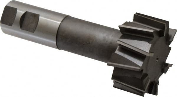 Made in USA - 2-21/32" Cut Diam, 1-11/32" Cut Width, 1-7/32" Neck Diam, 1-1/4" Shank Diam, 5-29/32" OAL, High Speed Steel T-Slot Cutter - Uncoated, 1-1/2" Bolt, 2-7/16" Shank Length, Staggered Teeth, 12 Teeth, Weldon Flat - Americas Industrial Supply