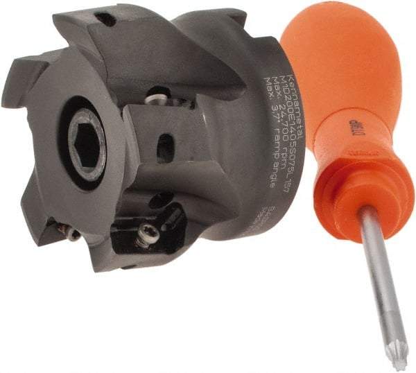 Kennametal - 5 Inserts, 2" Cut Diam, 3/4" Arbor Diam, 0.56" Max Depth of Cut, Indexable Square-Shoulder Face Mill - 0/90° Lead Angle, 1.575" High, EC14.., EP14.. Insert Compatibility, Series Mill 1-14 - Americas Industrial Supply