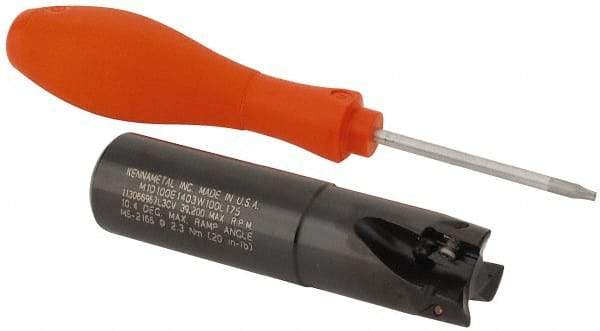 Kennametal - 1" Cut Diam, 0.58" Max Depth of Cut, 1" Shank Diam, 4.03" OAL, Indexable Square Shoulder End Mill - EC14.., EP14.. Inserts, Weldon Shank, 0° Lead Angle, Through Coolant - Americas Industrial Supply