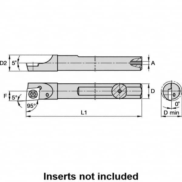 Kennametal - 0.23" Min Bore Diam, 2-1/2" OAL, 0.188" Shank Diam, A-SCLD Indexable Boring Bar - CD.. Insert, Screw Holding Method - Americas Industrial Supply