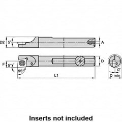 Kennametal - 0.23" Min Bore Diam, 2-1/2" OAL, 0.188" Shank Diam, A-SCLD Indexable Boring Bar - CD.. Insert, Screw Holding Method - Americas Industrial Supply