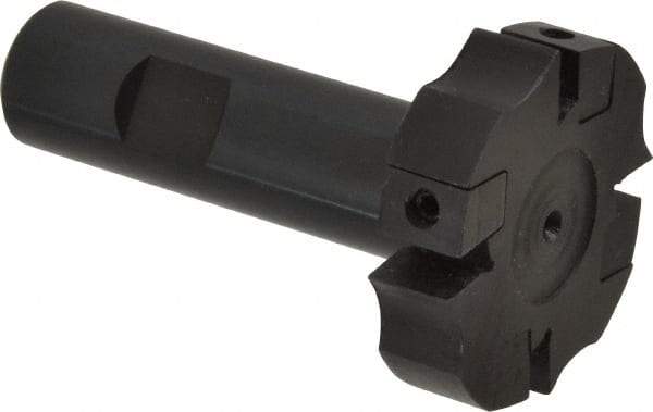 APT - Shank Connection, 0.485" Cutting Width, 9/16" Depth of Cut, 2" Cutter Diam, 4 Tooth Indexable Slotting Cutter - 3/4" Shank Diam, SM24 Toolholder, CTA 4 Insert, Right Hand Cutting Direction - Americas Industrial Supply