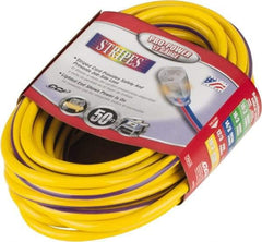 Southwire - 50', 12/3 Gauge/Conductors, Yellow/Purple Outdoor Extension Cord - 1 Receptacle, 15 Amps, 125 VAC, UL SJTW, NEMA 5-15P, 5-15R - Americas Industrial Supply
