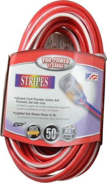 Southwire - 50', 12/3 Gauge/Conductors, Red/White Outdoor Extension Cord - 1 Receptacle, 15 Amps, 125 VAC, UL SJTW, NEMA 5-15P, 5-15R - Americas Industrial Supply