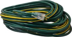 Southwire - 50', 12/3 Gauge/Conductors, Green/Yellow Outdoor Extension Cord - 1 Receptacle, 15 Amps, 125 VAC, UL SJTW, NEMA 5-15P, 5-15R - Americas Industrial Supply
