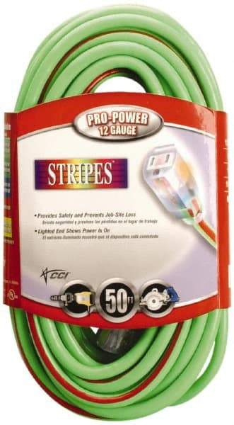Southwire - 50', 12/3 Gauge/Conductors, Green/Red Outdoor Extension Cord - 1 Receptacle, 15 Amps, 125 VAC, UL SJTW, NEMA 5-15P, 5-15R - Americas Industrial Supply