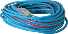 Southwire - 50', 12/3 Gauge/Conductors, Blue/Red Outdoor Extension Cord - 1 Receptacle, 15 Amps, 125 VAC, UL SJTW, NEMA 5-15P, 5-15R - Americas Industrial Supply