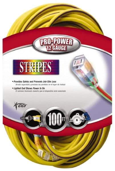 Southwire - 100', 12/3 Gauge/Conductors, Yellow/Purple Outdoor Extension Cord - 1 Receptacle, 15 Amps, 125 VAC, UL SJTW, NEMA 5-15P, 5-15R - Americas Industrial Supply