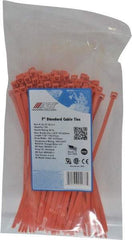 Made in USA - 7.562" Long Orange Nylon Standard Cable Tie - 50 Lb Tensile Strength, 1.32mm Thick, 2" Max Bundle Diam - Americas Industrial Supply