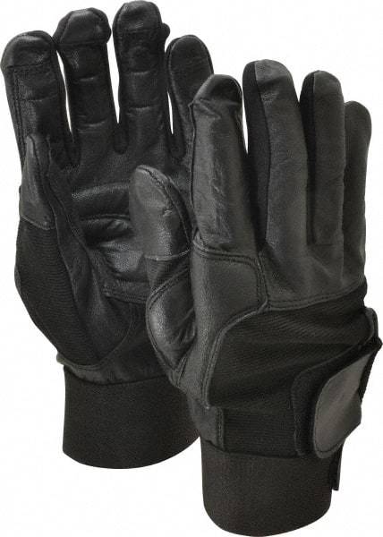 Ability One - Size XL (10) Leather/Spandex/Gel Padded Anti-Vibration/Impact Protection Work Gloves - For Mechanic's & Lifting, Uncoated, Hook & Loop Cuff, Full Fingered, Black, Paired - Americas Industrial Supply