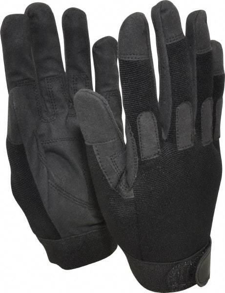 Ability One - Size L (9) Nylon/Spandura Anti-Vibration/Impact Protection Work Gloves - For Mechanic's & Lifting, Uncoated, Hook & Loop Cuff, Full Fingered, Black, Paired - Americas Industrial Supply