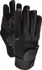 Ability One - Size L (9) Leather/Spandex/Gel Padded Anti-Vibration/Impact Protection Work Gloves - For Mechanic's & Lifting, Uncoated, Hook & Loop Cuff, Full Fingered, Black, Paired - Americas Industrial Supply