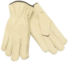 MCR Safety - Size M (8) Grain Pigskin General Protection Work Gloves - For Work & Driver, Uncoated, Slip-On Cuff, Full Fingered, Yellow/Green, Paired - Americas Industrial Supply