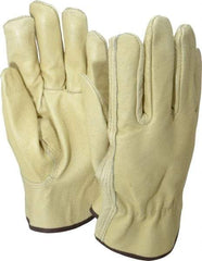 MCR Safety - Size L (9) Grain Pigskin General Protection Work Gloves - For Work & Driver, Uncoated, Slip-On Cuff, Full Fingered, Yellow/Brown, Paired - Americas Industrial Supply