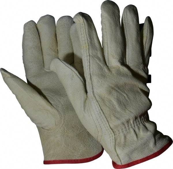 MCR Safety - Size S (7) Grain Pigskin General Protection Work Gloves - For Work & Driver, Uncoated, Slip-On Cuff, Full Fingered, Yellow/Red, Paired - Americas Industrial Supply