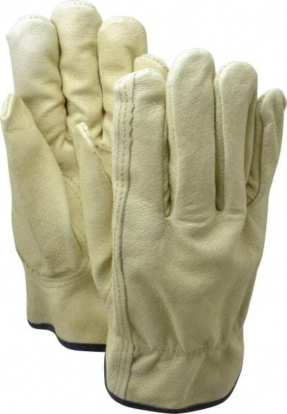 MCR Safety - Size XL (10) Grain Pigskin General Protection Work Gloves - For Work & Driver, Uncoated, Slip-On Cuff, Full Fingered, Yellow/Blue, Paired - Americas Industrial Supply