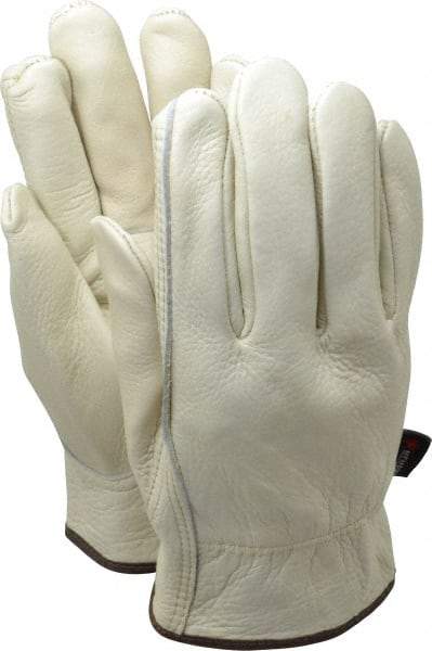 MCR Safety - Size L (9) Grain Cowhide General Protection Work Gloves - For Work & Driver, Uncoated, Slip-On Cuff, Full Fingered, Cream/Brown, Paired - Americas Industrial Supply