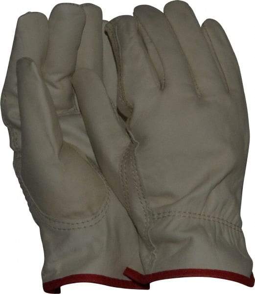 MCR Safety - Size S (7) Grain Cowhide General Protection Work Gloves - For Work & Driver, Uncoated, Slip-On Cuff, Full Fingered, Cream/Red, Paired - Americas Industrial Supply