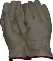 MCR Safety - Size S (7) Grain Cowhide General Protection Work Gloves - For Work & Driver, Uncoated, Slip-On Cuff, Full Fingered, Cream/Red, Paired - Americas Industrial Supply