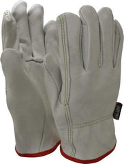 MCR Safety - Size S (7) Grain Cowhide General Protection Work Gloves - For Work & Driver, Uncoated, Slip-On Cuff, Full Fingered, Cream/Red, Paired - Americas Industrial Supply