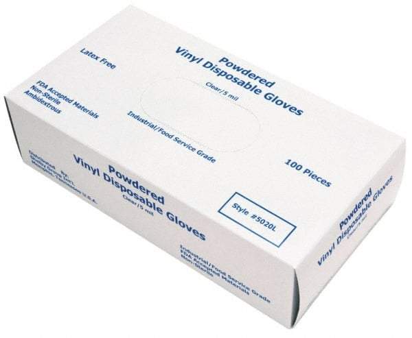 MCR Safety - Size L, 5 mil, Industrial Grade, Powdered PVC Disposable Gloves - Clear, Smooth Rolled Cuffs, FDA Approved, Ambidextrous - Americas Industrial Supply